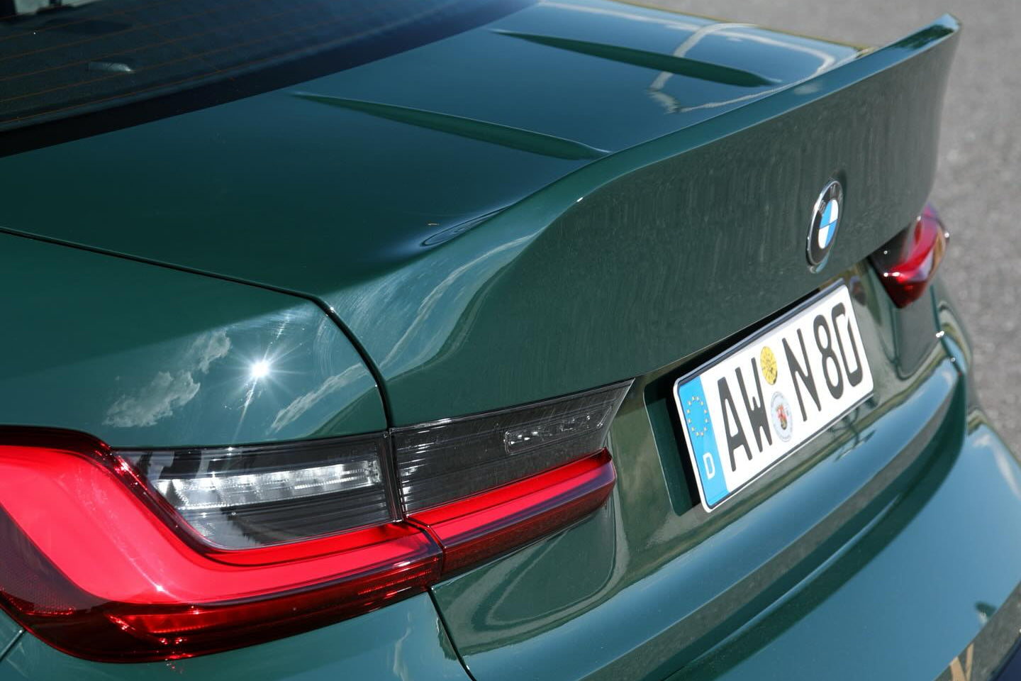 Alpha N G80 M3 Carbon CSL trunk lid installed on a BMW M3 G80, showcasing a sleek, lightweight exterior upgrade.