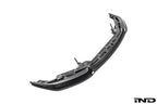 Alpha N G87 M2 carbon adjustable front lip, Class 3, mounted on a white background, showcasing its sleek exterior design.