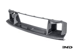 Alpha-N G87 M2 carbon front center bumper trim mounted on white background, showcasing sleek exterior car part.