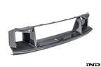 Alpha-N G87 M2 carbon front center bumper trim displayed on a white background, showcasing sleek exterior design and craftsmanship.