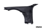 Alpha N G87 M2 Carbon front fender set with V2 blades, white background, showcasing sleek, lightweight exterior car parts.
