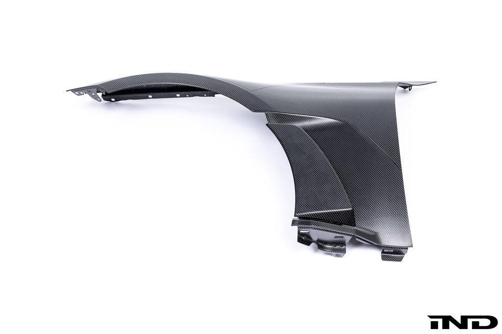 Alpha N G87 M2 carbon front fender set V2 with blades, vehicle exterior accessory, white background, detailed close-up image
