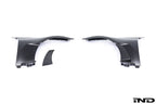 Alpha N G87 M2 carbon front fender set V2 with blades, exterior car part shown on white background.