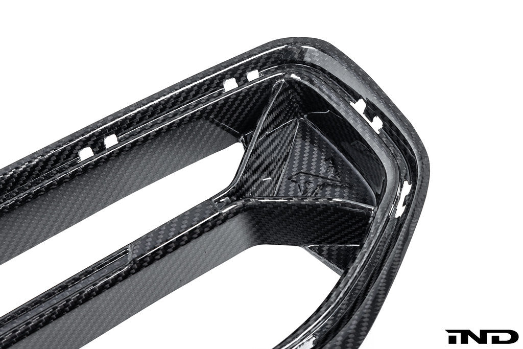 Alpha-N G87 M2 Carbon front grille V2 for BMW, exterior shot showing sleek white carbon fiber design on a white background