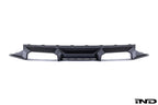 Alpha-N G87 M2 carbon rear diffuser mounted on a white background, showcasing its aerodynamic design and lightweight carbon fiber material.