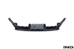 Alpha N G87 M2 carbon rear diffuser installed on a white background, showcasing its aerodynamic design and sleek carbon fiber finish.