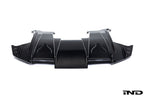 Alpha N G87 M2 carbon rear underbody floor kit installed on a white background, showcasing its sleek aerodynamic design.