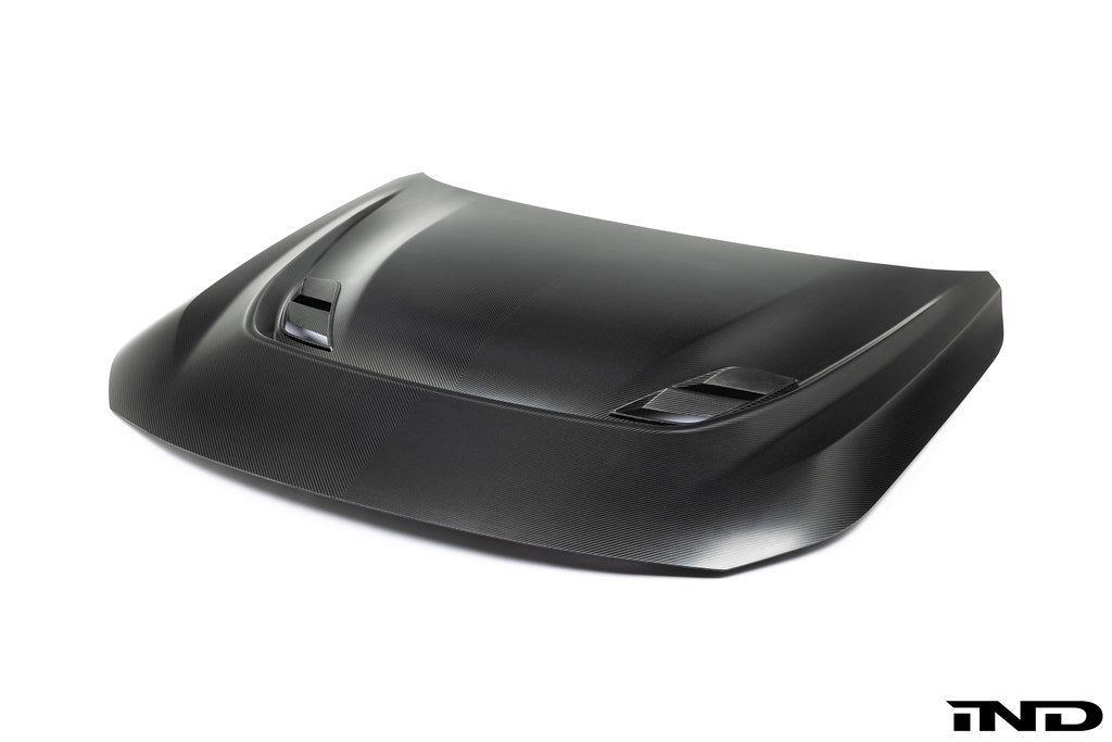 Alpha-N G87 M2 Carbon Vented Hood for Clubsport, exterior view showing lightweight carbon material and vented design.