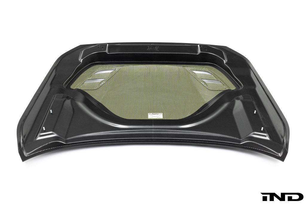 White Alpha N G87 M2 Carbon Vented Hood for Clubsport BMW, featuring lightweight carbon material and vented design.