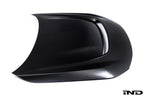 Alpha-N G87 M2 carbon vented hood on a white background, showcasing its sleek exterior design and lightweight construction.