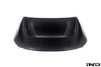 Alpha N G87 M2 carbon vented hood shown on white background, showcasing lightweight, aerodynamic exterior car hood design.