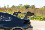 Alpha N Corse Swan Neck Rear Wing installed on a car, showcasing aerodynamic exterior racing wing with sleek design.