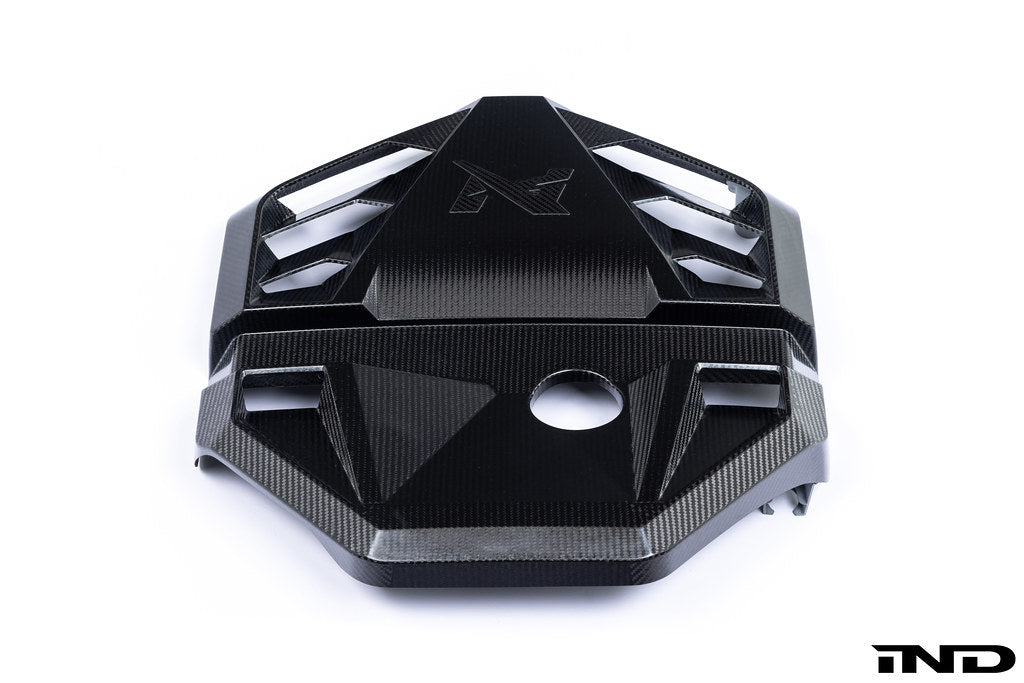Alpha N G8X S58 carbon engine cover for M2, M3, M4 models, exterior view with white background.