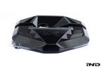 Alpha N G8X S58 carbon engine cover mounted on a white background, showcasing its sleek exterior design for M2, M3, and M4 models.