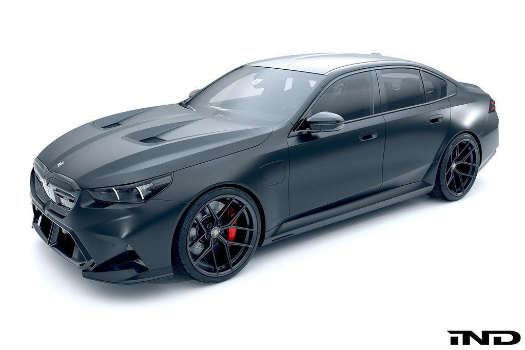 Alpha N G90 G99 M5 carbon front corner splitter set, two-piece exterior car splitters installed on the front corners of the vehicle.