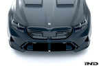 Alpha N G90 G99 M5 carbon front corner splitter set installed on a vehicle’s exterior, showcasing the sleek aerodynamic design.