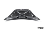 Alpha N carbon hood for Porsche 991, 718, and 981 models, exterior view showing lightweight carbon fiber material.