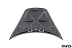Alpha N carbon hood for Porsche 991, 718, and 981 models, exterior view showcasing lightweight carbon fiber construction.