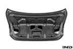 RKP Alpha-N F82 M4 carbon trunk exterior with white background, showcasing sleek aerodynamic design and high-quality carbon fiber.