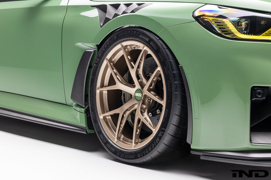 BBS FI-R Evo 19-inch front and 20-inch rear staggered wheel set in Citrine Gold installed on a BMW G87 M2.