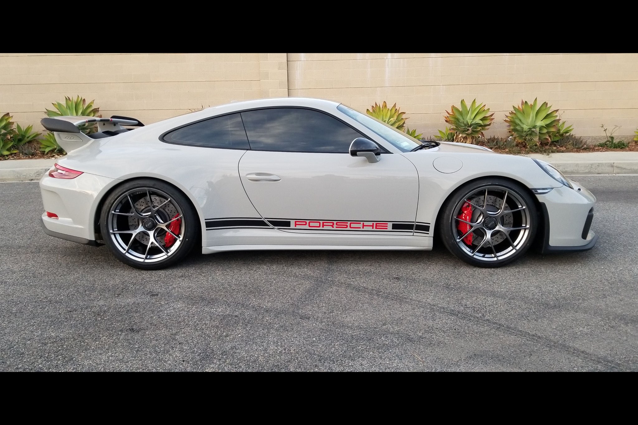 BBS 991 911 GT3 FI-R 20-inch wheel set installed on a Porsche 911 GT3 with platinum gloss finish.
