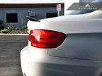 AutoTecknic E92 M3 Carbon Performante trunk spoiler installed on a BMW E92 M3, showcasing its sleek aerodynamic design and carbon fiber finish.