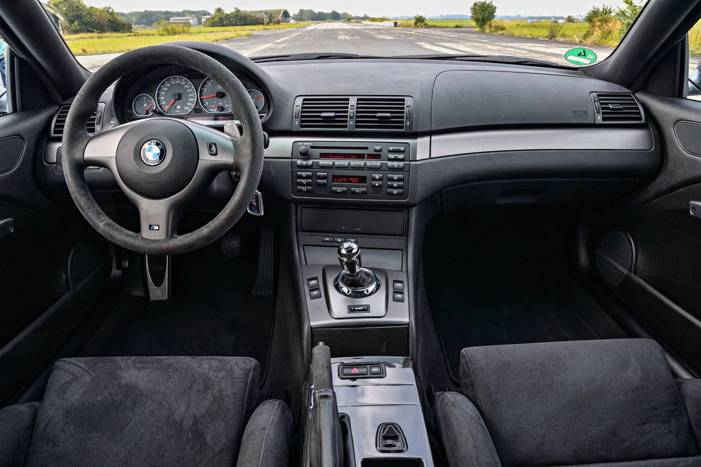 Interior view of the Burkhart Engineering E46 M3 CSL mirror switch relocation harness for BMW E46 M3.