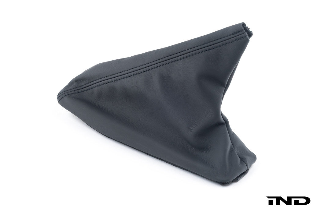 BMW E46 M3 CSL leather interior e-brake boot with detailed stitching and high-quality craftsmanship.