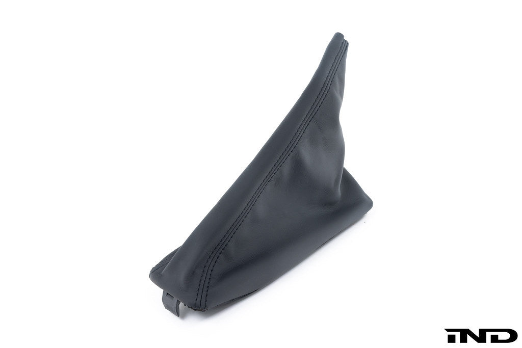 BMW E46 M3 CSL leather interior e-brake boot with detailed stitching and high-quality craftsmanship.