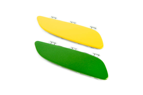 IND Painted Front Reflector Set for the BMW E90, E92, and E93 M3 displayed in multiple BMW Individual paint colors on a white background, showcasing OEM color-matched finishes using genuine BMW reflector cores.