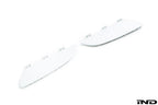 IND Painted Front Reflector Set for the BMW E90, E92, and E93 M3 in Mineral White Metallic (A96), shown on a white background using genuine BMW reflector cores and OEM paint codes.