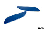 IND Painted Front Reflector Set for the BMW E90, E92, and E93 M3 in Monte Carlo Blue (B05), shown on a white background using genuine BMW reflector cores and OEM paint codes.