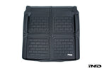 3D MAXpider G80 M3 all-weather cargo mat in vehicle interior, showing textured surface and custom fit for car trunk.