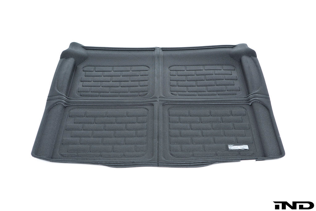 3D MAXpider G80 M3 all-weather cargo mat for vehicle interior, showing textured rubber surface with raised edges for storage protection