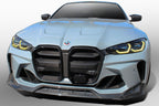 Vorsteiner G8X M3 M4 GTS-V carbon aero front bumper on a BMW G8X M3 M4, showcasing its sleek exterior design and aerodynamic details.