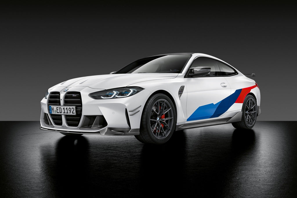 BMW M Performance G8X style 963M wheels in frozen gunmetal on a black BMW M4, showing the 19 and 20-inch staggered wheel set.