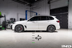 Baan Velgen G0X X5 X6 X7 Airmatic Lowering Link Set installed on an Alpine White BMW G05 X5 showing a lowered ride height and improved stance