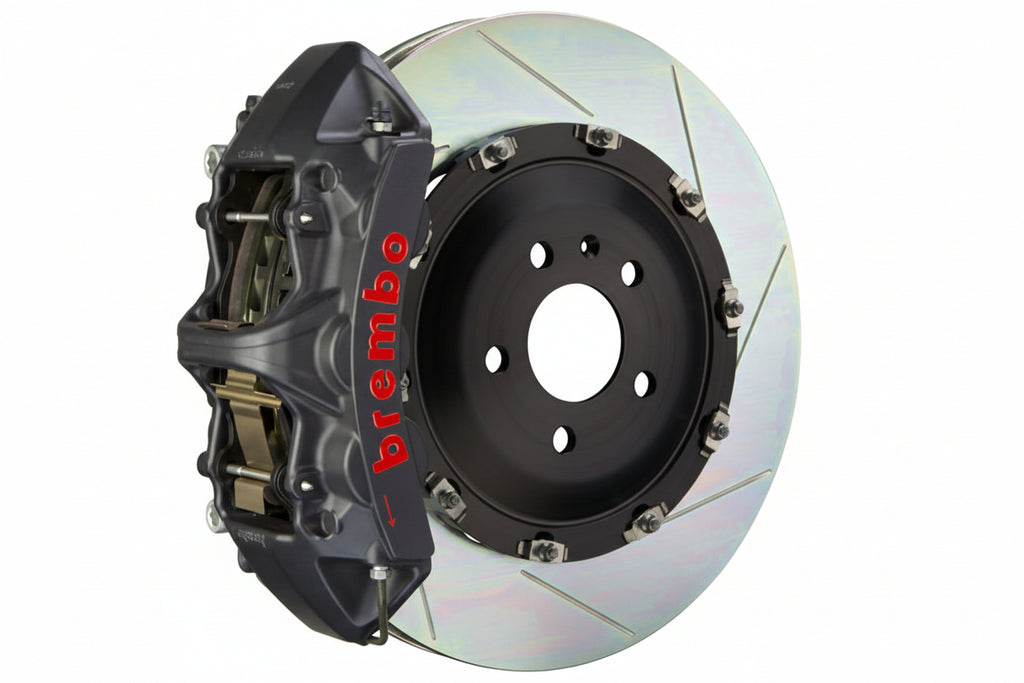 Brembo GT-S big brake kit for BMW F85 X5M and F86 X6M, 405mm Type 1 slotted rotors with performance calipers on a white background