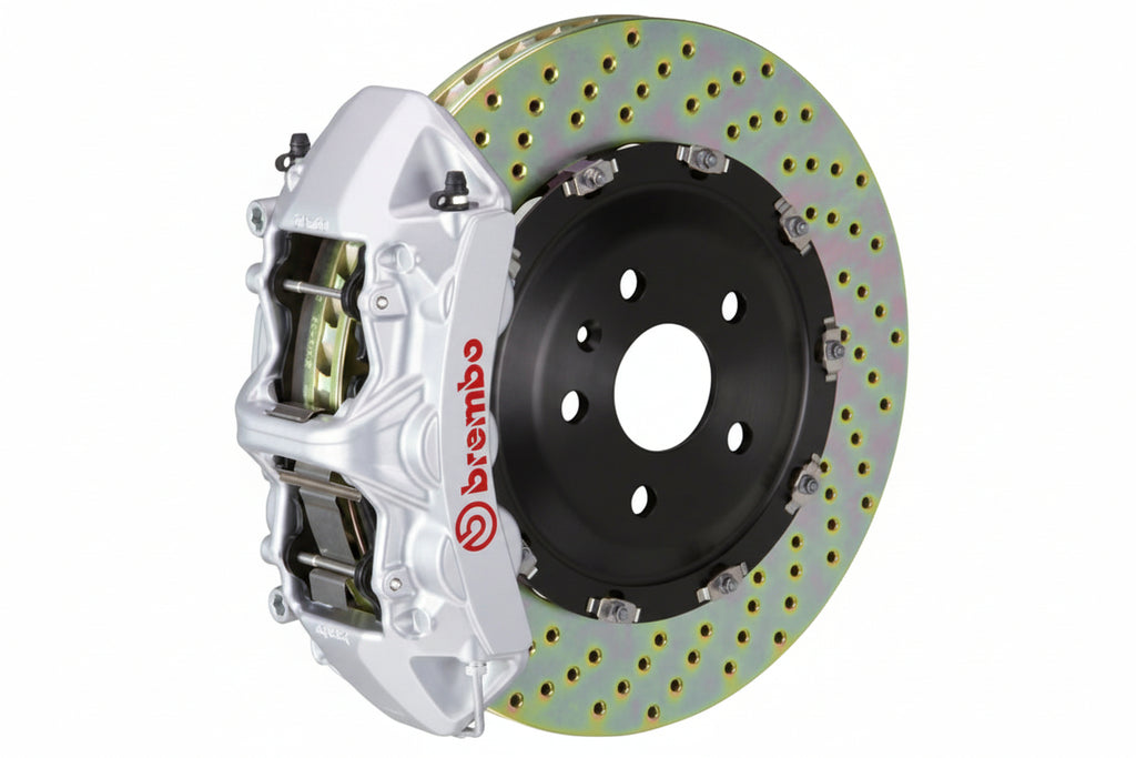 Brembo F85 X5M / F86 X6M GT big brake kit with 405mm drilled two-piece front brake rotors, grey finish for BMW SUVs.