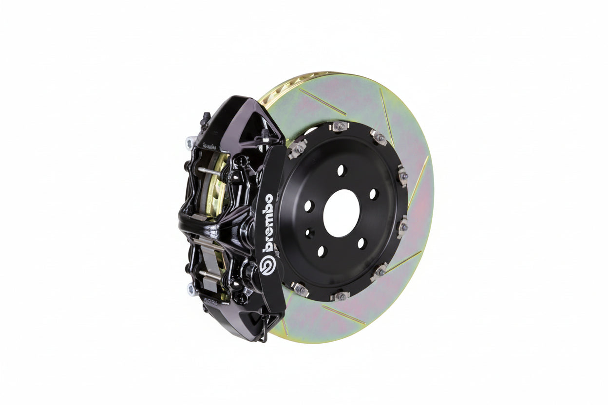 Brembo F85 X5M / F86 X6M GT big brake kit with 405mm slotted black front brake rotors and 2-piece design for BMW SUVs.