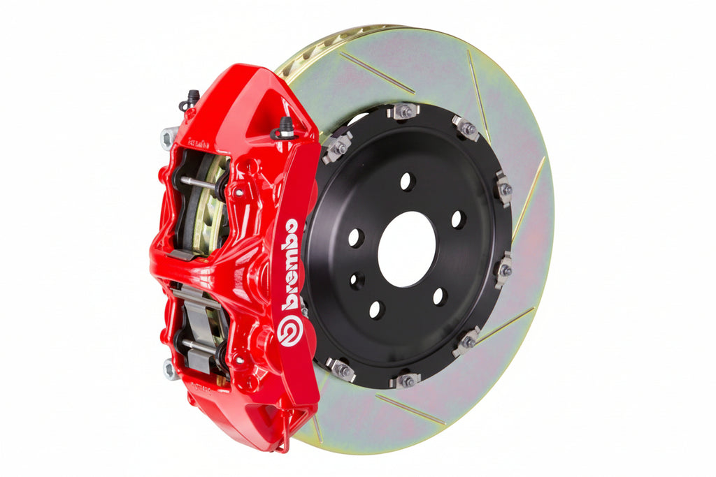 Brembo F85 X5M and F86 X6M GT big brake kit with 405mm slotted red front brakes, 2-piece design for BMW SUVs.