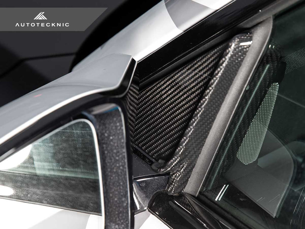 AutoTecknic G87 M2 dry carbon side mirror wind deflector set by Verus Engineering, exterior car accessories, close-up view