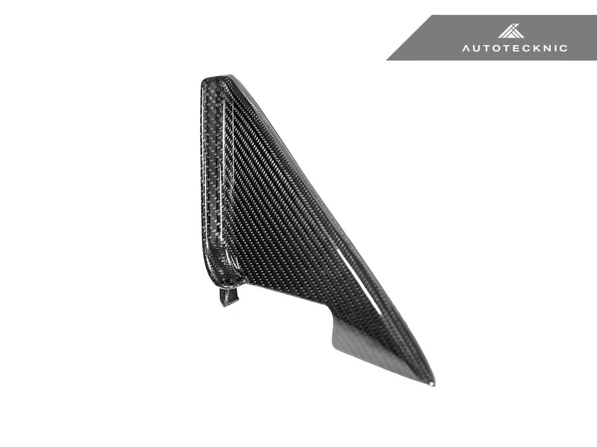 Verus Engineering AutoTecknic G87 M2 dry carbon side mirror wind deflector set on a vehicle exterior.