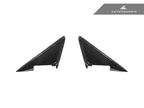 Verus Engineering AutoTecknic G87 M2 dry carbon side mirror wind deflector set installed on a car's exterior.