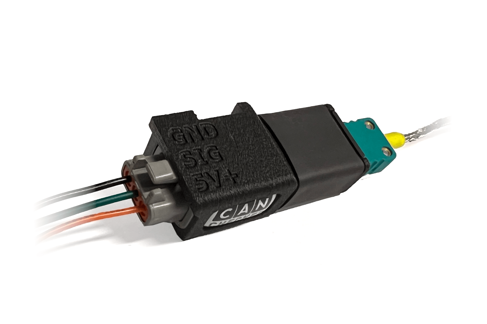 CANchecked TCC01 Thermo Couple Converter with DTM 3-way for interior use, shown in the image with detailed connectors and compact design.