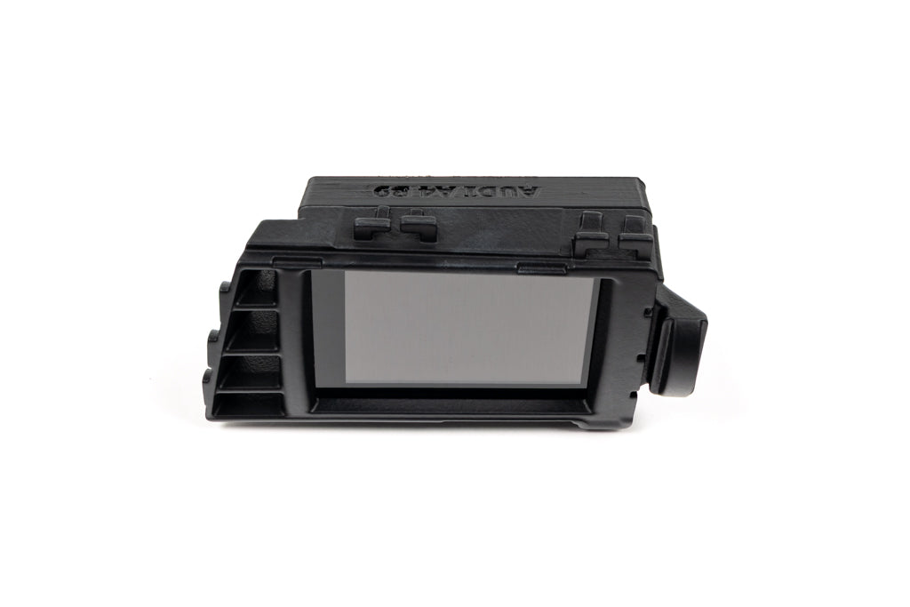 CANchecked MFD28 Gen2 2.8-inch multi-function display for Audi B9 RS4, RS5, S4, and S5 shown on a white background, featuring a vehicle-specific air vent integration, touchscreen interface, and real-time vehicle diagnostics and performance monitoring.
