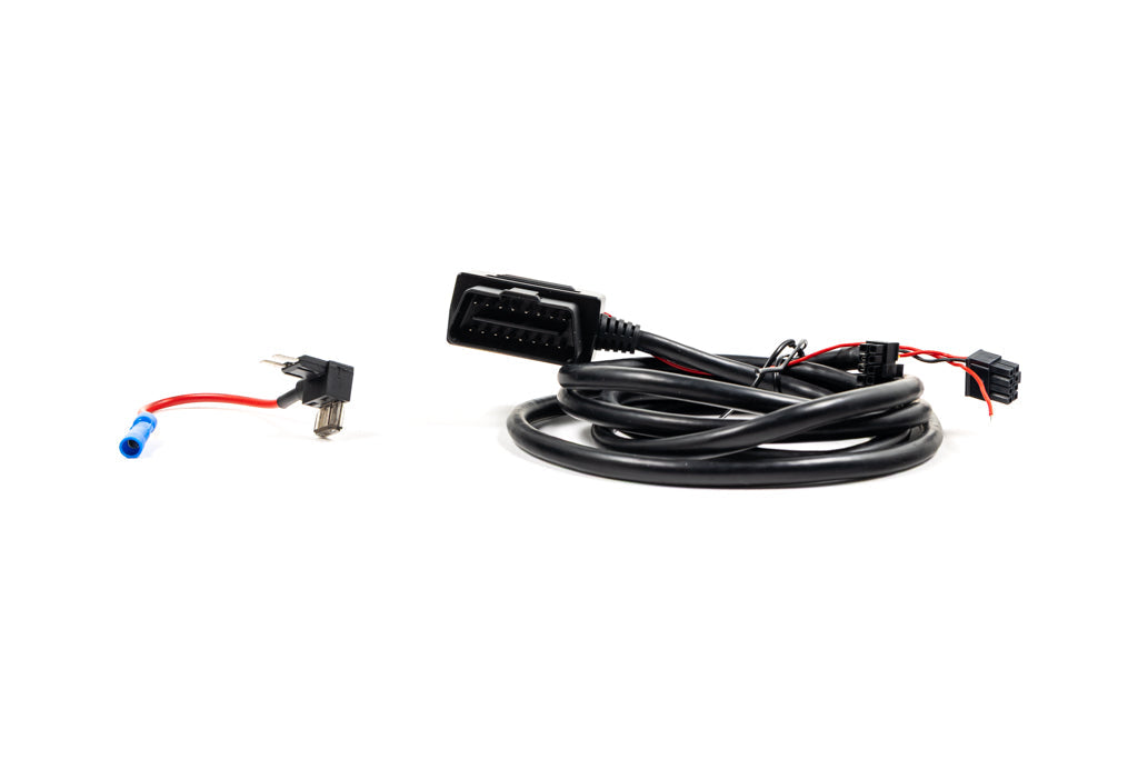 CANchecked connection cable for MFD28 Gen2 and MFD32 Gen2 displays with OBD2 connectivity, K-Line support, and included fuse adapter shown on a white background.