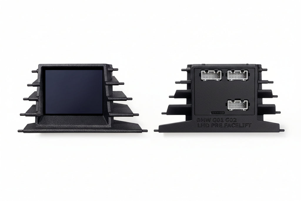 CANchecked F97 X3M and F98 X4M pre-LCI 2.8-inch Gen2 multi-function display inside the vehicle interior on LHD model.