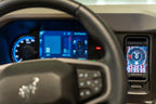 CANchecked MFD32 Gen2 3.2-inch multi-function display installed in the factory dashboard air vent of a Ford U725 Bronco MK6, providing touchscreen control, real-time vehicle diagnostics, performance monitoring, and advanced CAN bus data integration through an OEM-style installation.