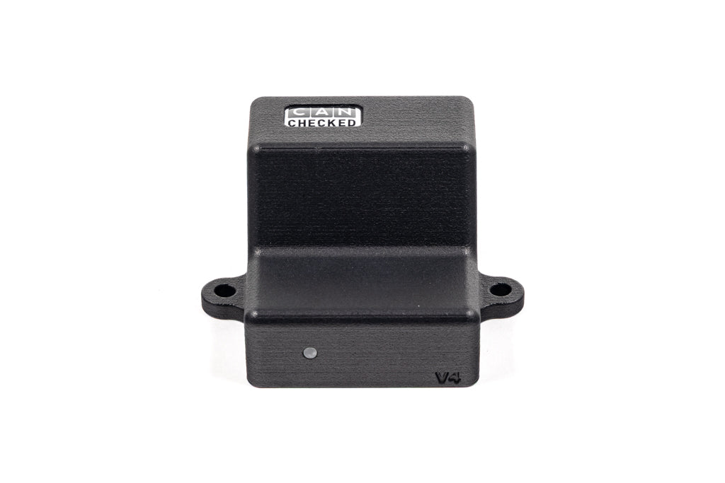 CANchecked MCE18 Multifunction CAN Bus Extension module displayed on a white background, providing CAN bus expansion with analog inputs, digital inputs, digital outputs, frequency inputs, and auxiliary control functions for advanced vehicle integration and data acquisition.